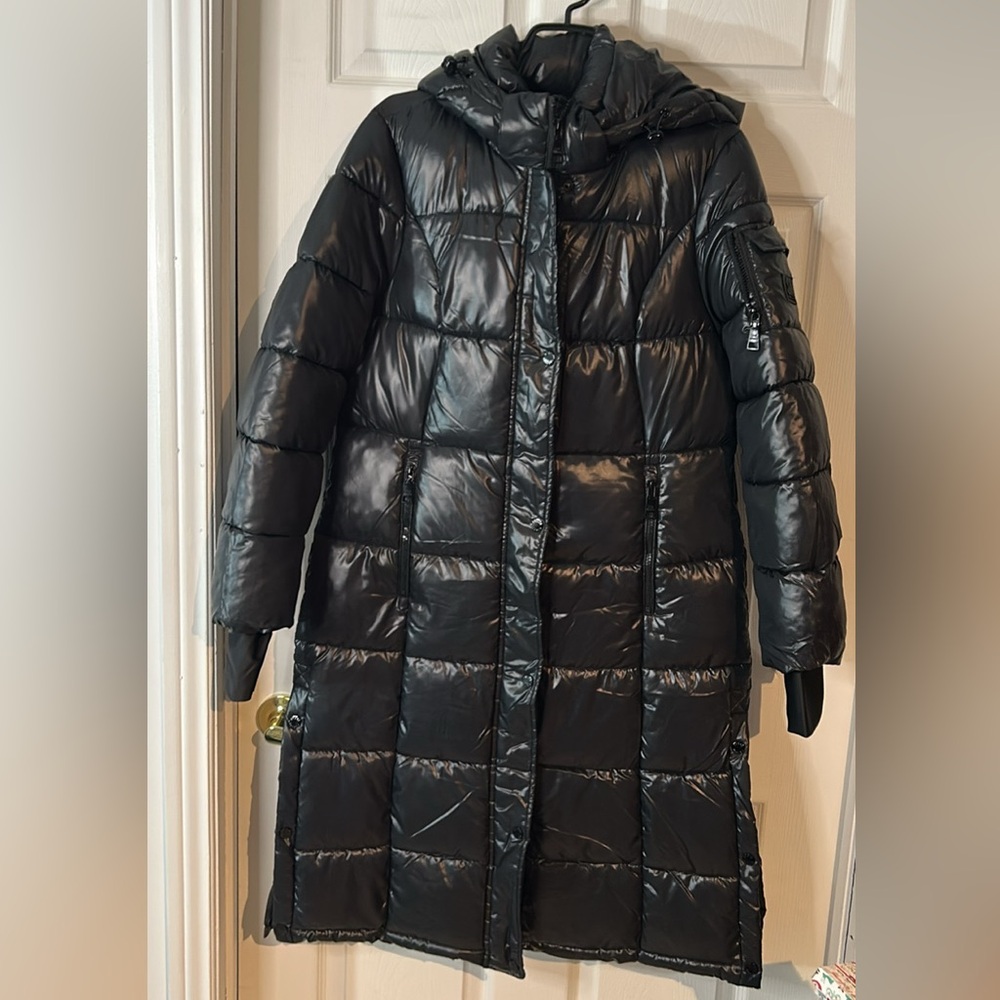 Steve Madden Shiny Black Long Puffer Jacket